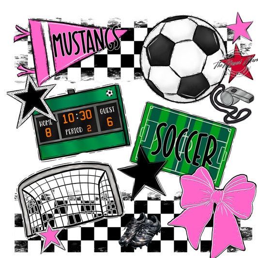 Mustangs Checkers Soccer Spirit Design-Baby Pink