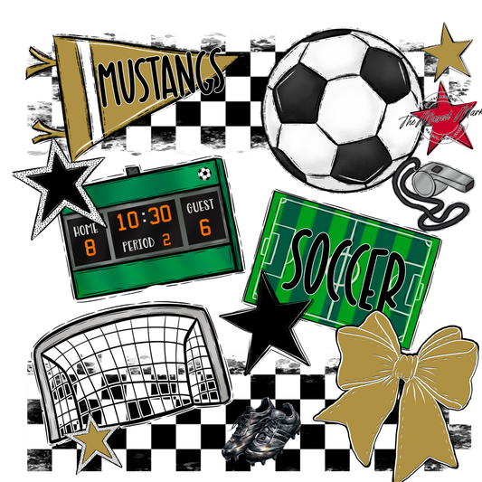 Mustangs Checkers Soccer Spirit Design-Gold