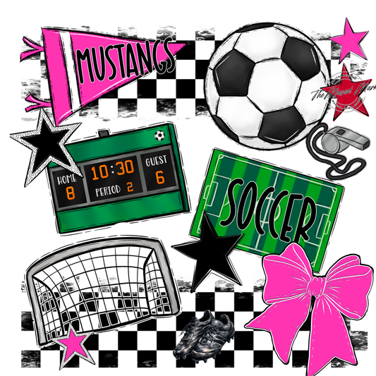 Mustangs Checkers Soccer Spirit Design-Pink