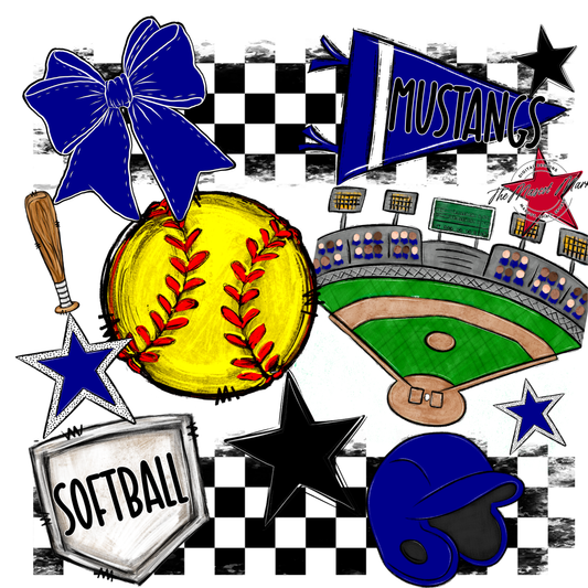 Mustangs Checkers Softball Spirit Design-Blue