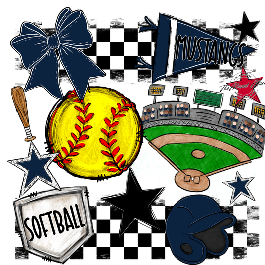Mustangs Checkers Softball Spirit Design-Navy
