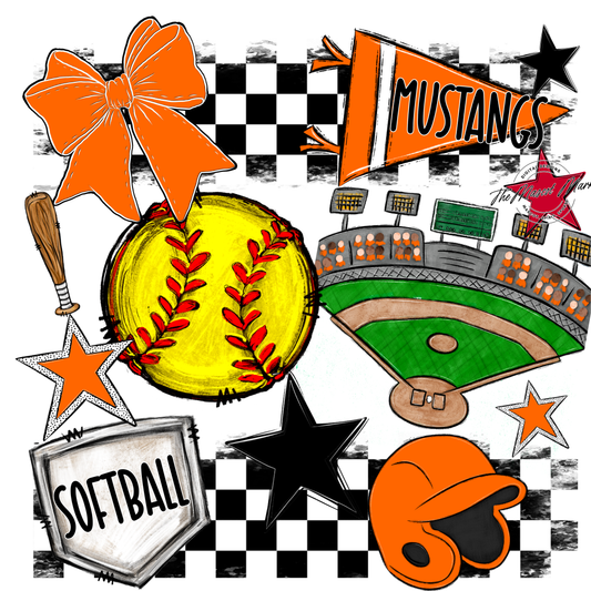 Mustangs Checkers Softball Spirit Design-Orange