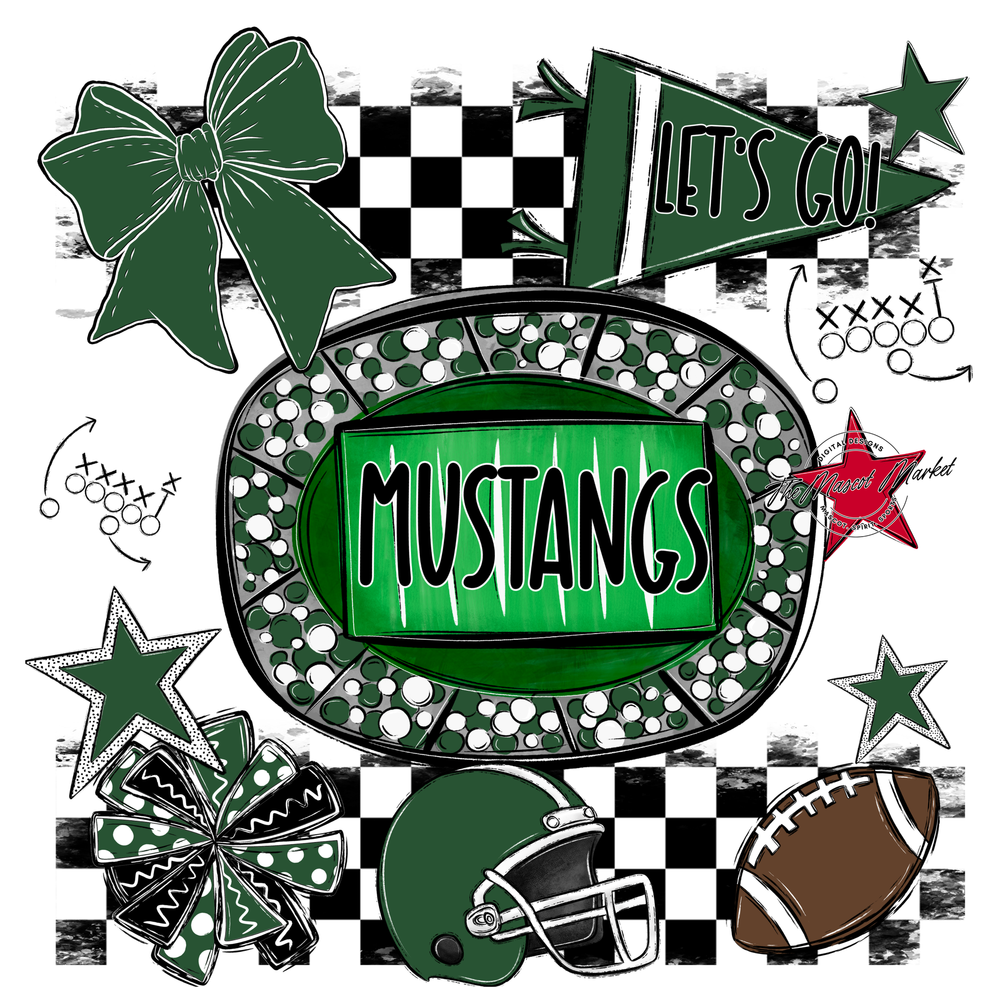 Mustangs Checkers Spirit Design-Green
