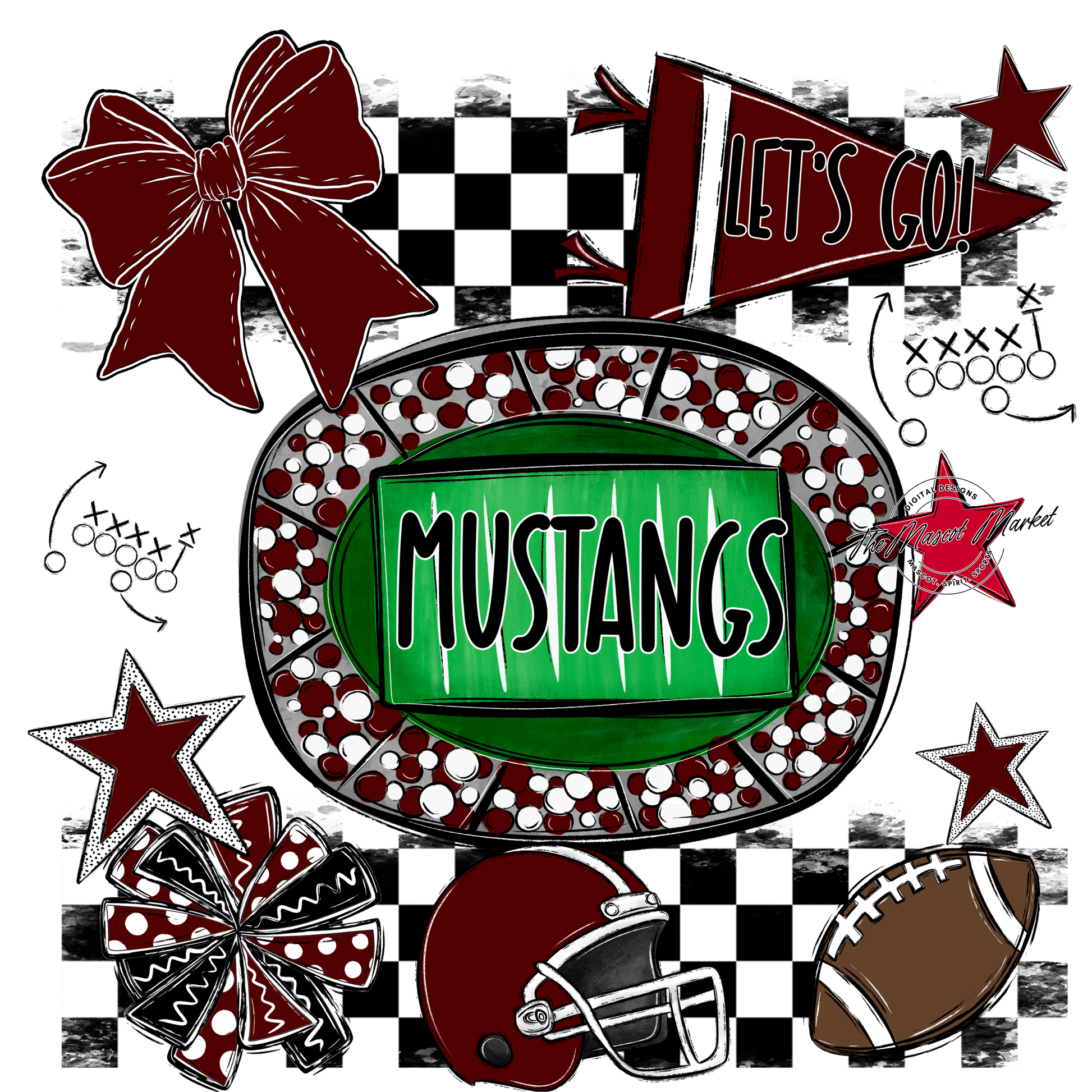 Mustangs Checkers Spirit Design-Maroon