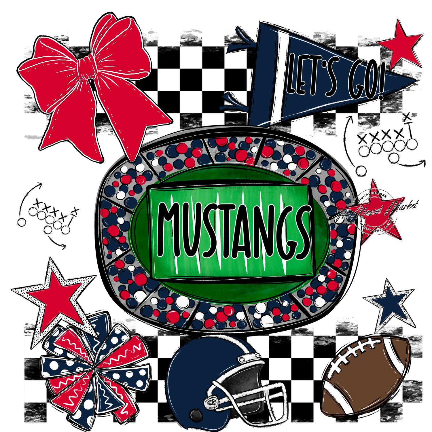 Mustangs Checkers Spirit Design-Navy-Red