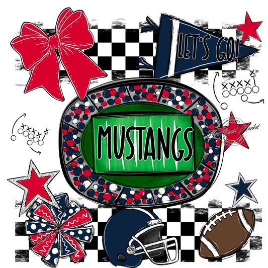 Mustangs Checkers Spirit Design-Navy-Red