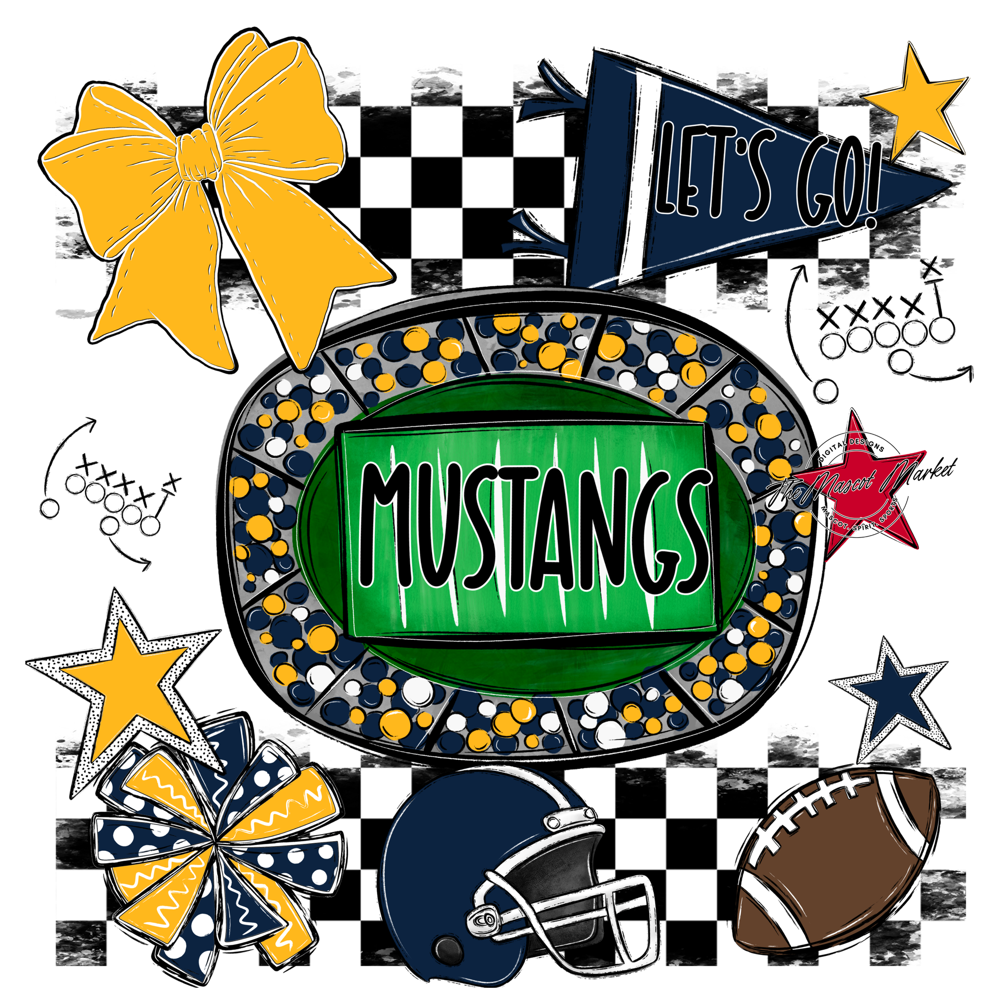 Mustangs Checkers Spirit Design-Navy-Yellow