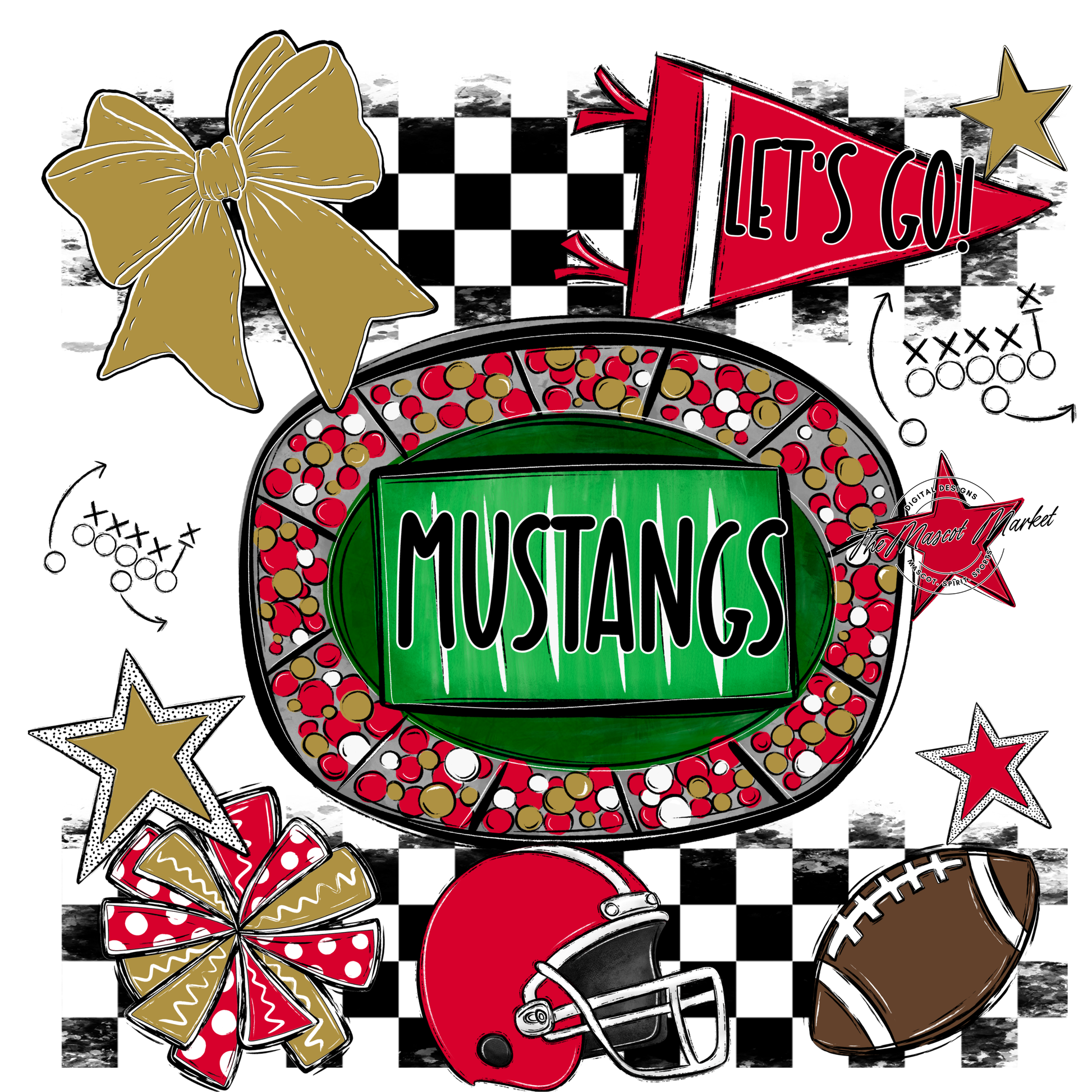 Mustangs Checkers Spirit Design-Red-Gold