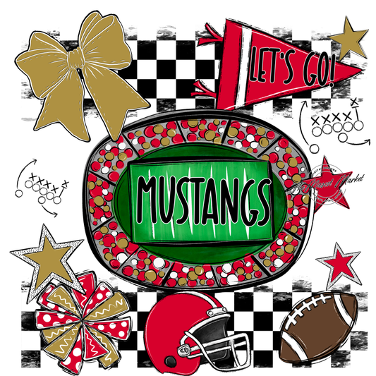 Mustangs Checkers Spirit Design-Red-Gold