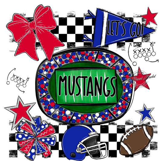 Mustangs Checkers Spirit Design-Royal Blue-Red