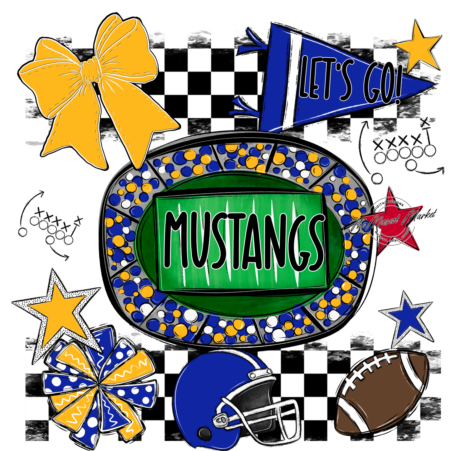 Mustangs Checkers Spirit Design-Royal Blue-Yellow