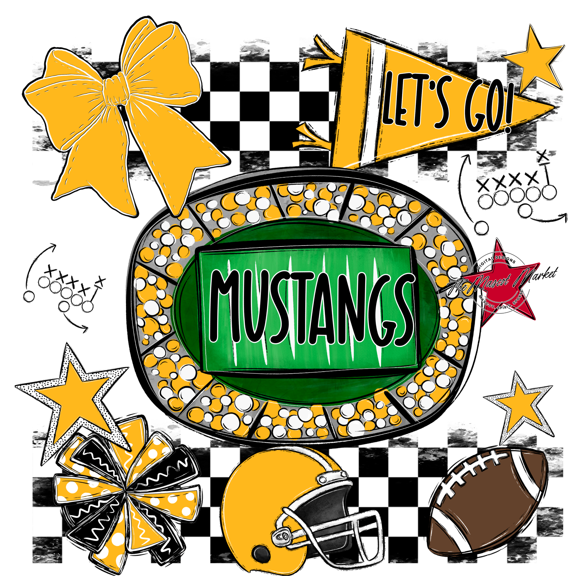 Mustangs Checkers Spirit Design-Yellow