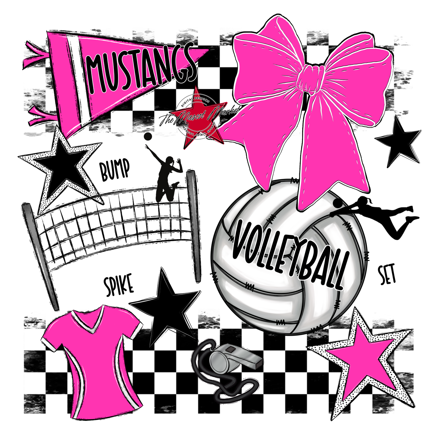 Mustangs Checkers Volleyball Spirit Design-Pink