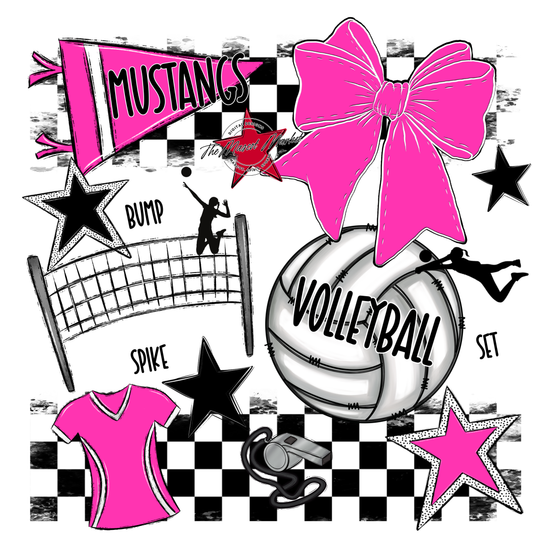 Mustangs Checkers Volleyball Spirit Design-Pink