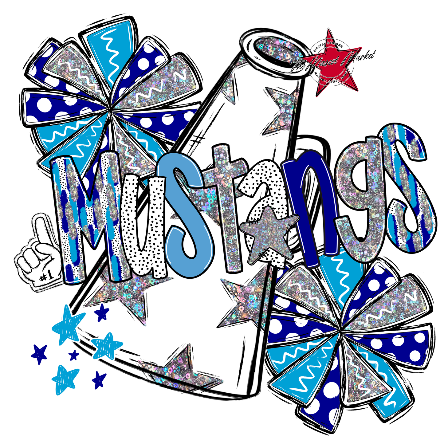 Mustangs Cheer Megaphone Scrape-Blue-Carolina Blue