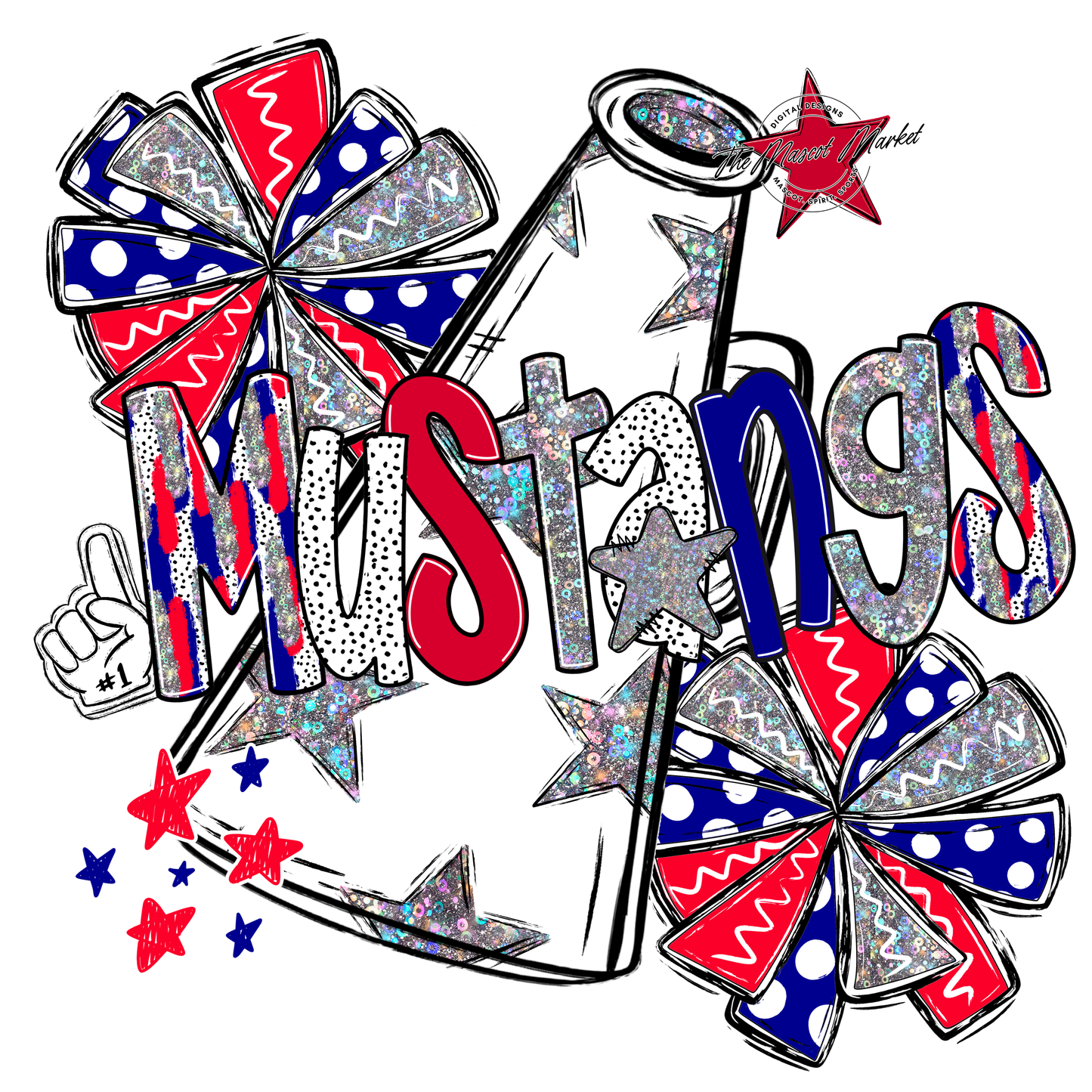 Mustangs Cheer Megaphone Scrape-Blue-Red