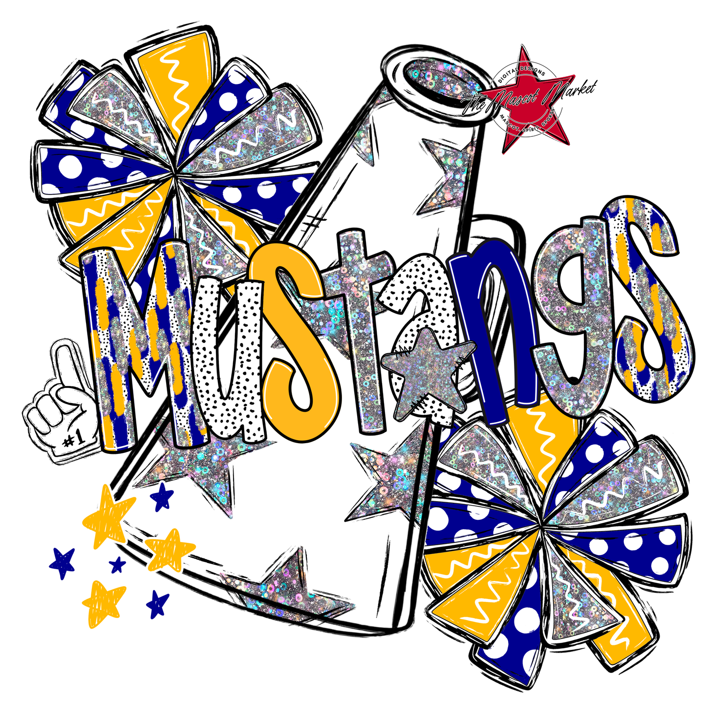 Mustangs Cheer Megaphone Scrape-Blue-Yellow