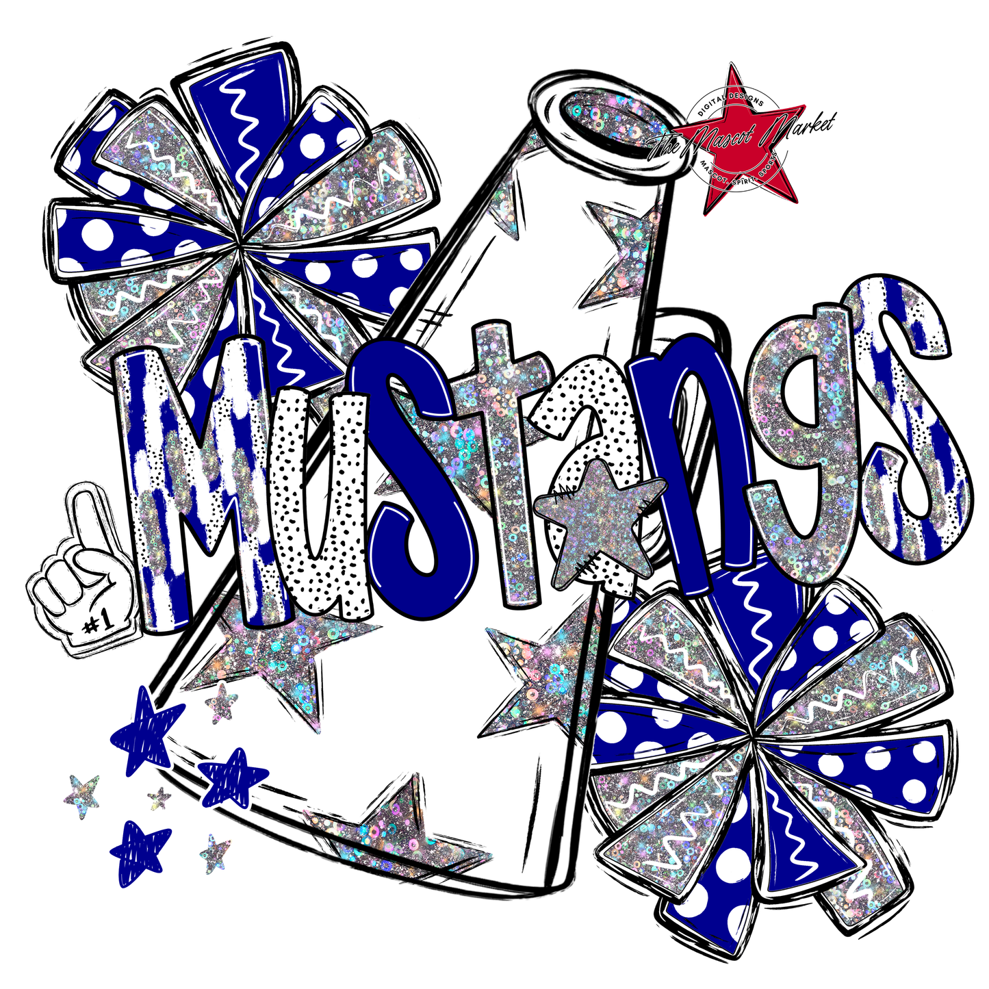 Mustangs Cheer Megaphone Scrape-Blue