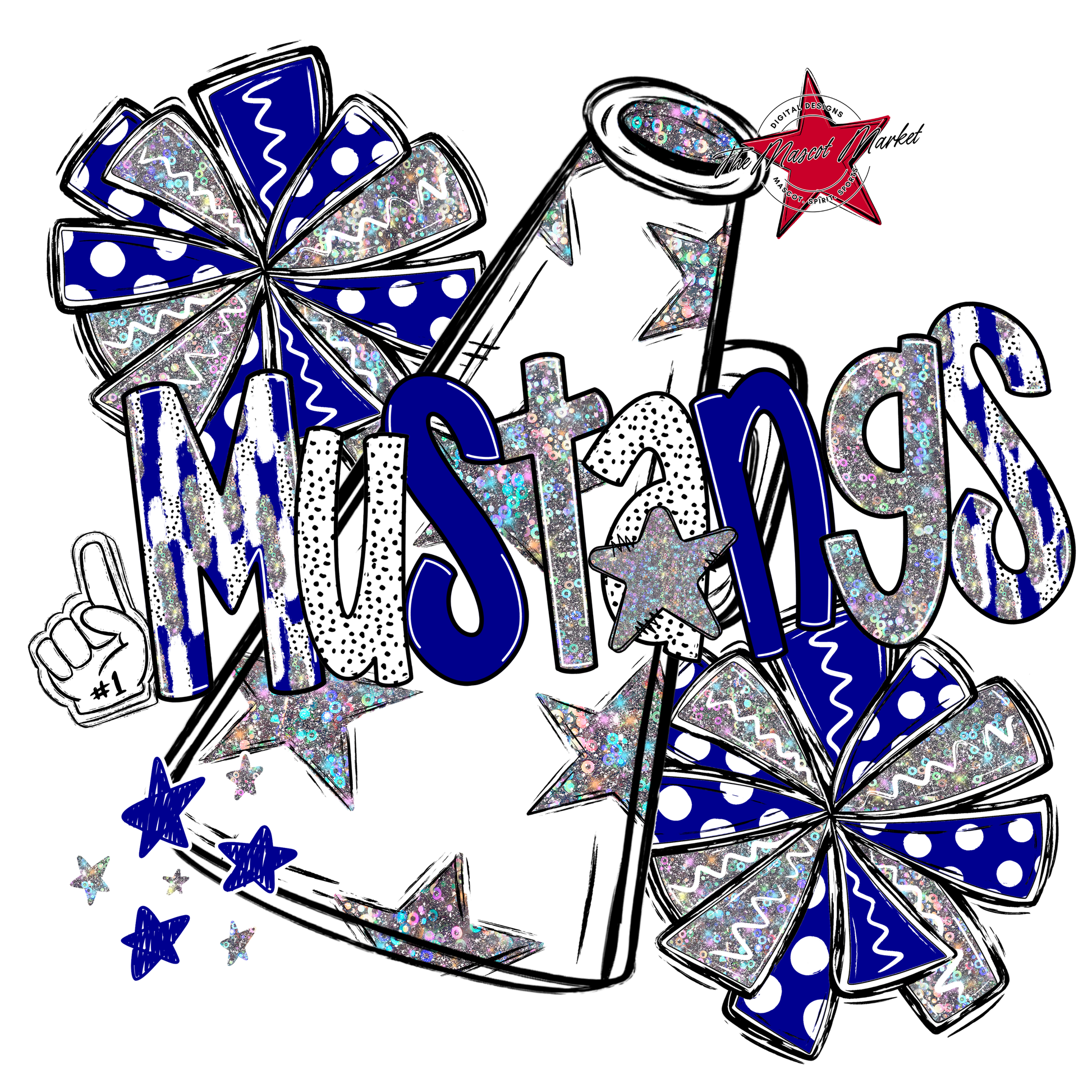 Mustangs Cheer Megaphone Scrape-Blue