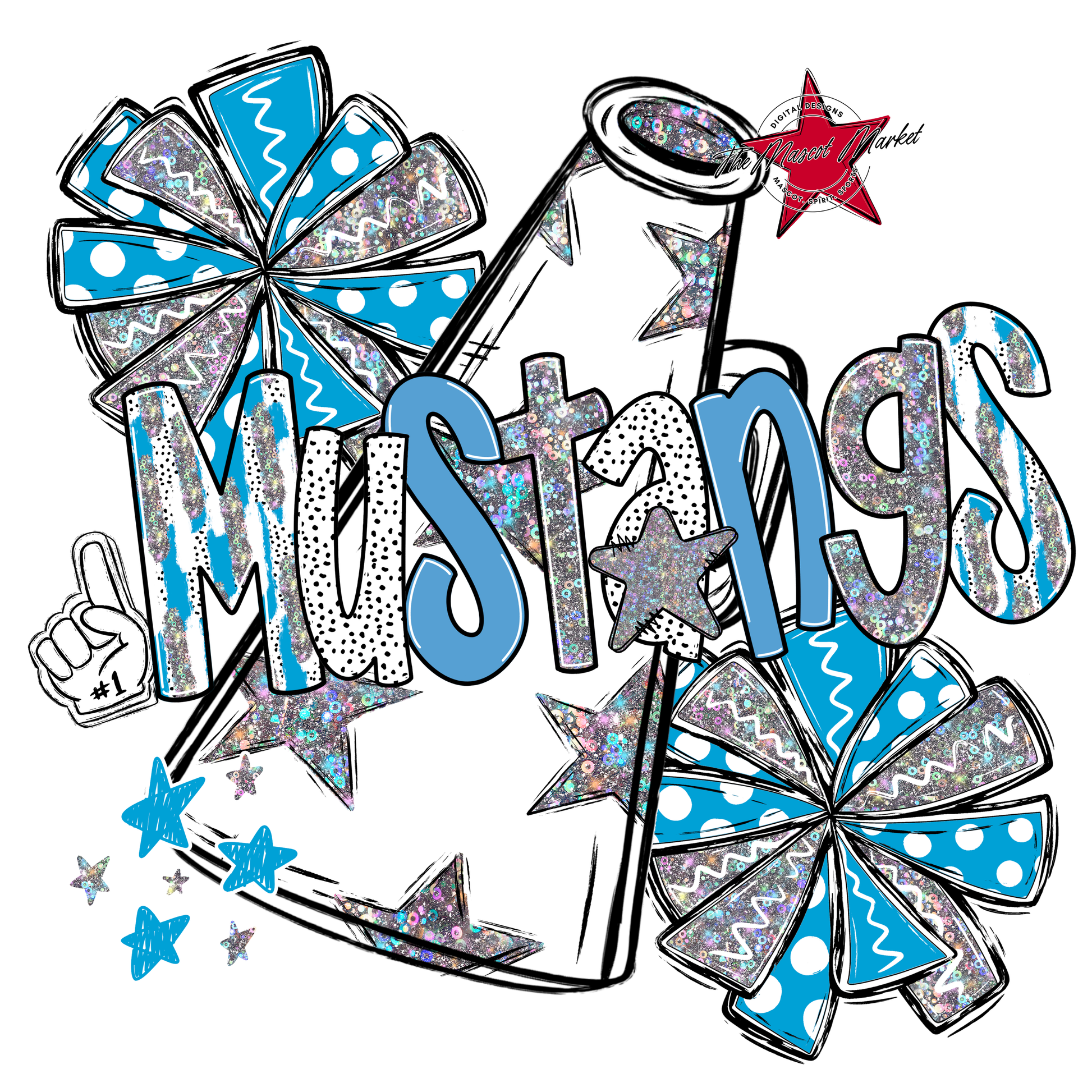 Mustangs Cheer Megaphone Scrape-Carolina Blue