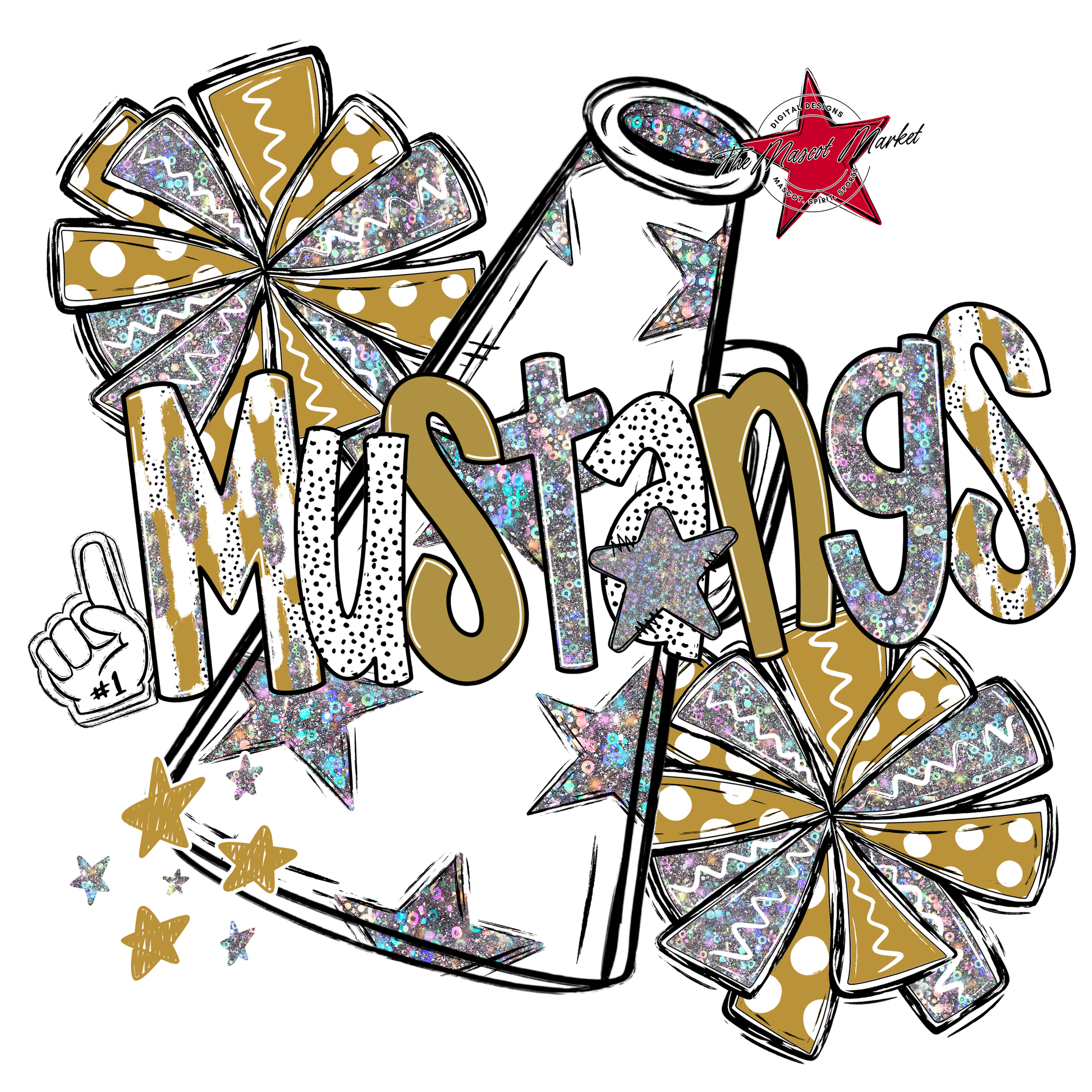 Mustangs Cheer Megaphone Scrape-Gold