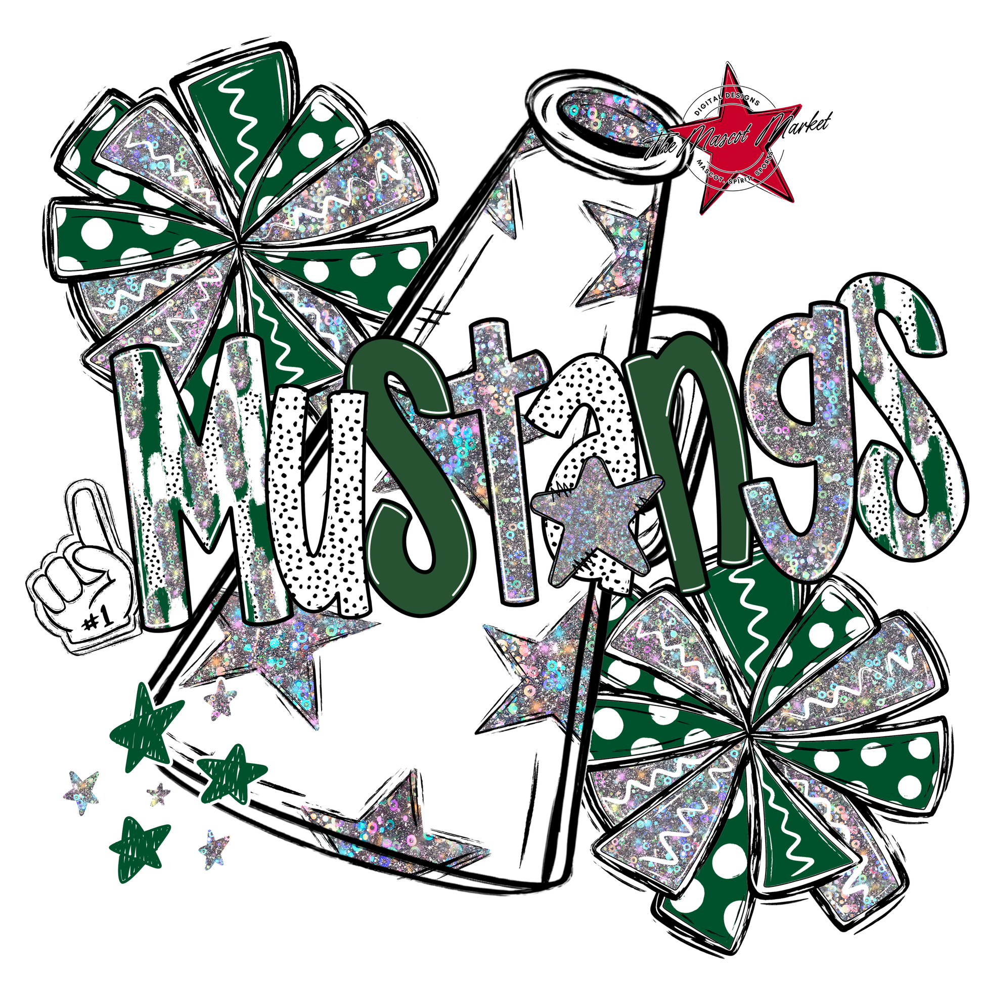 Mustangs Cheer Megaphone Scrape-Green