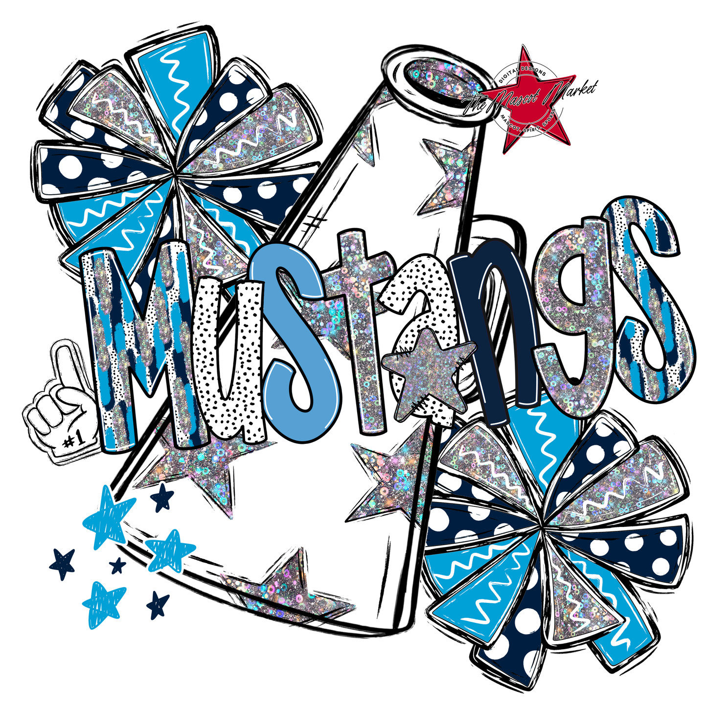 Mustangs Cheer Megaphone Scrape-Navy-Carolina Blue