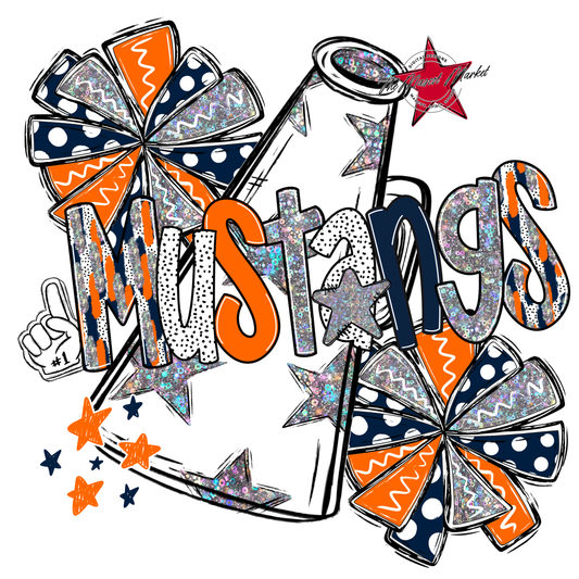 Mustangs Cheer Megaphone Scrape-Navy-Orange