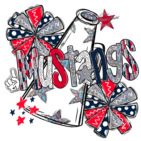 Mustangs Cheer Megaphone Scrape-Navy-Red