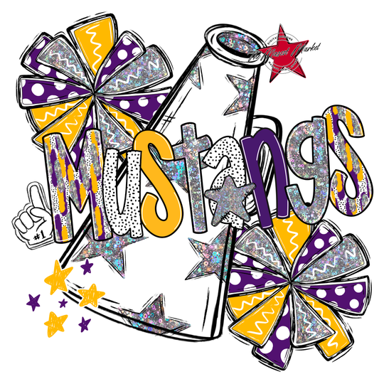 Mustangs Cheer Megaphone Scrape-Purple-Yellow