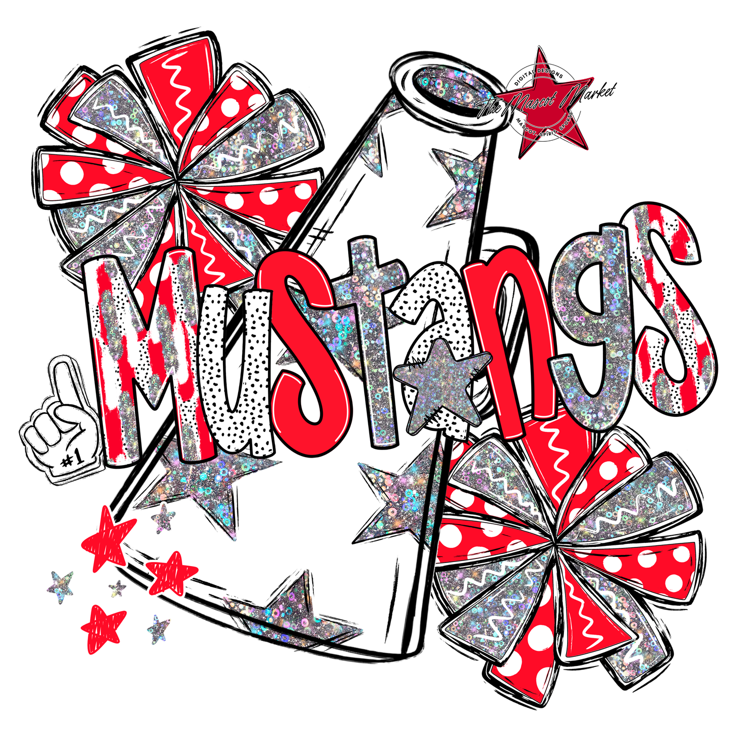 Mustangs Cheer Megaphone Scrape-Red