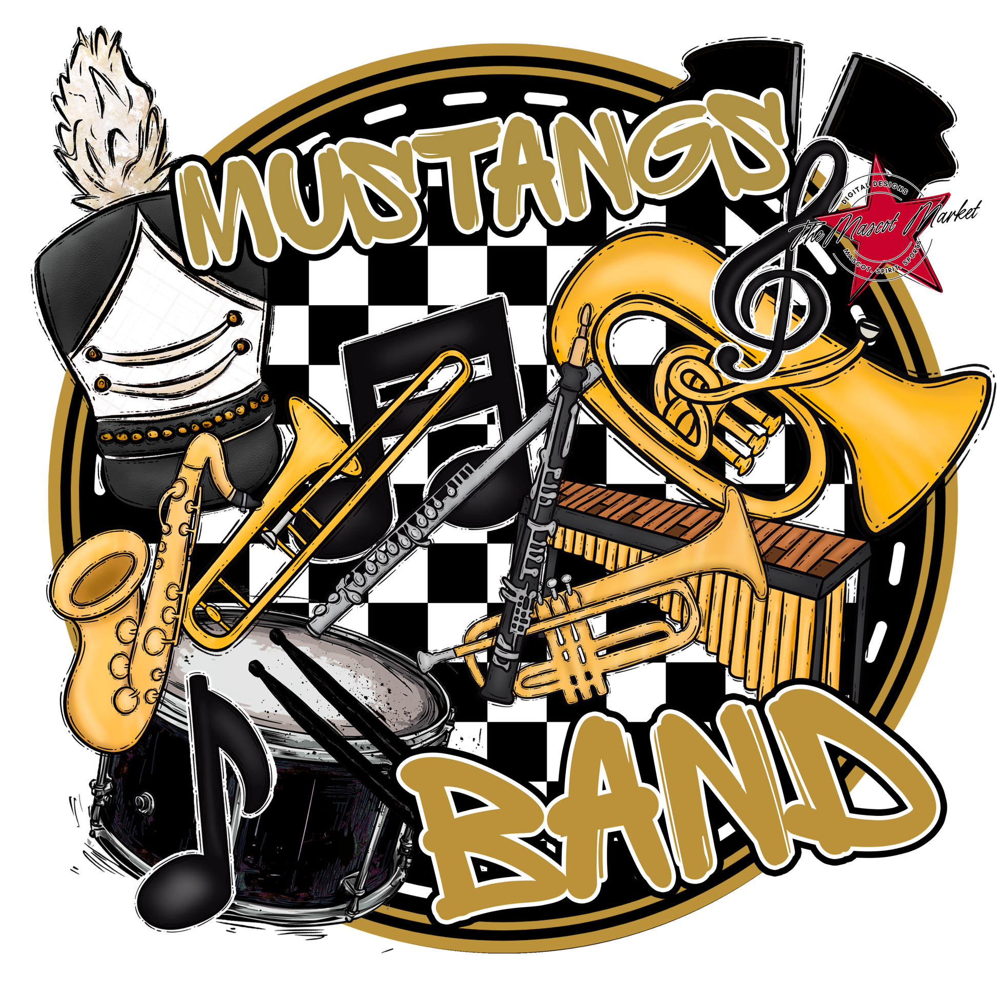 Mustangs Circle Band Design-Gold