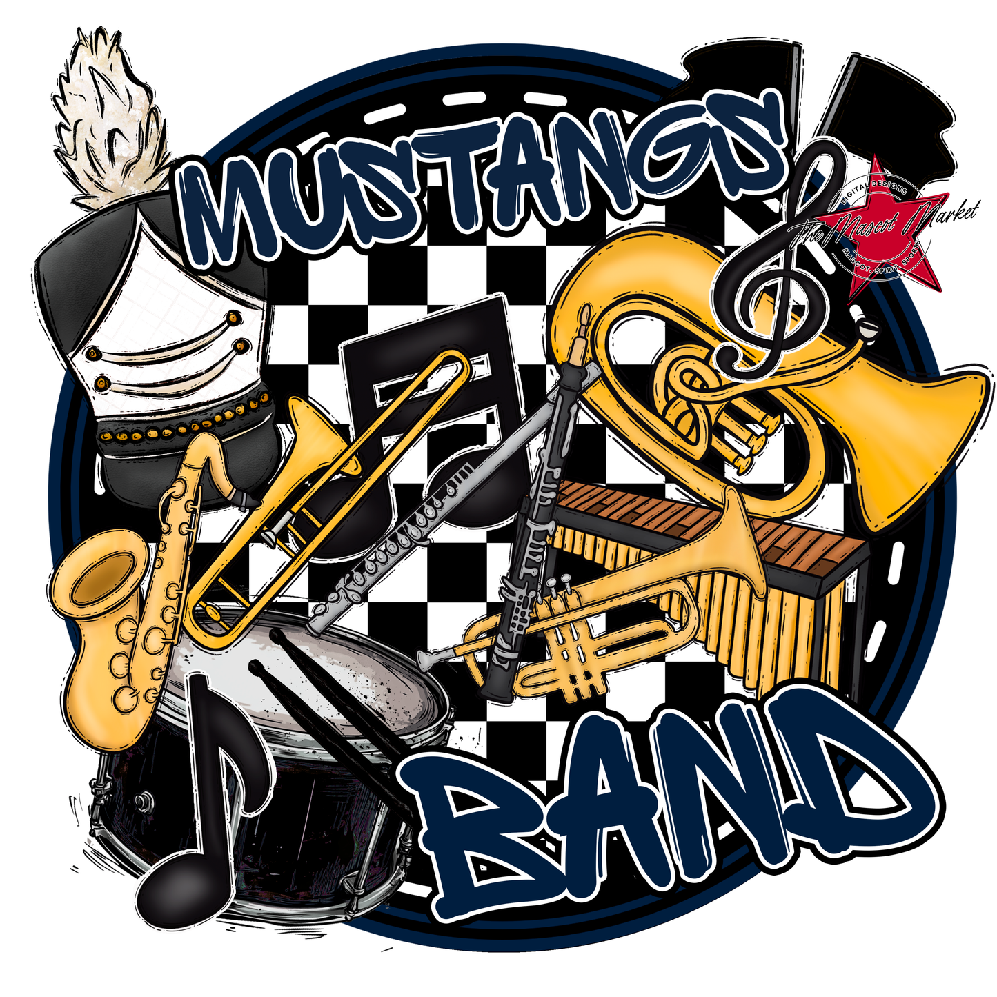 Mustangs Circle Band Design-Navy