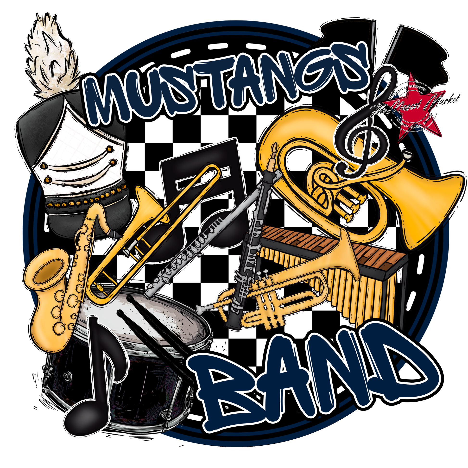 Mustangs Circle Band Design-Navy