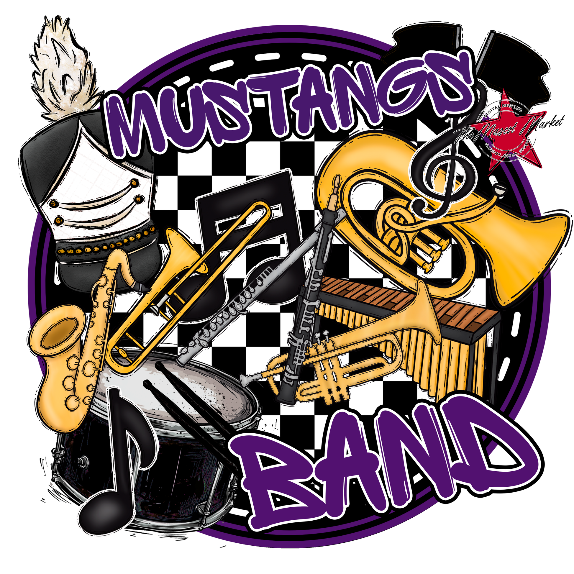 Mustangs Circle Band Design-Purple