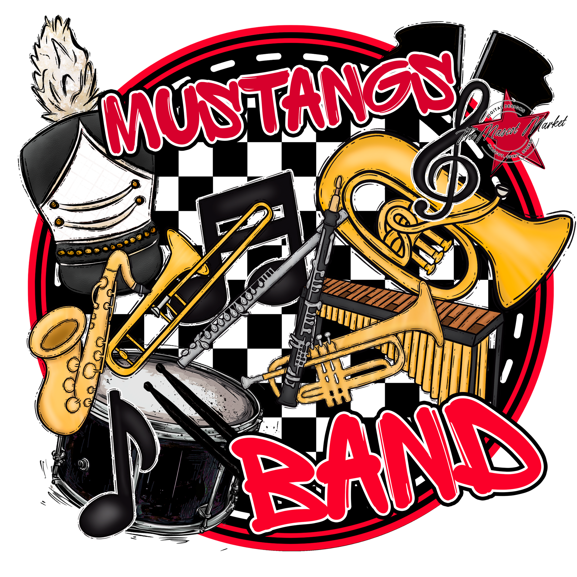 Mustangs Circle Band Design-Red