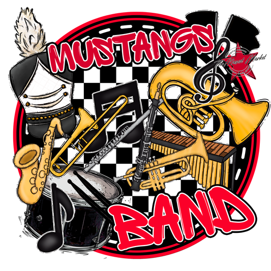 Mustangs Circle Band Design-Red
