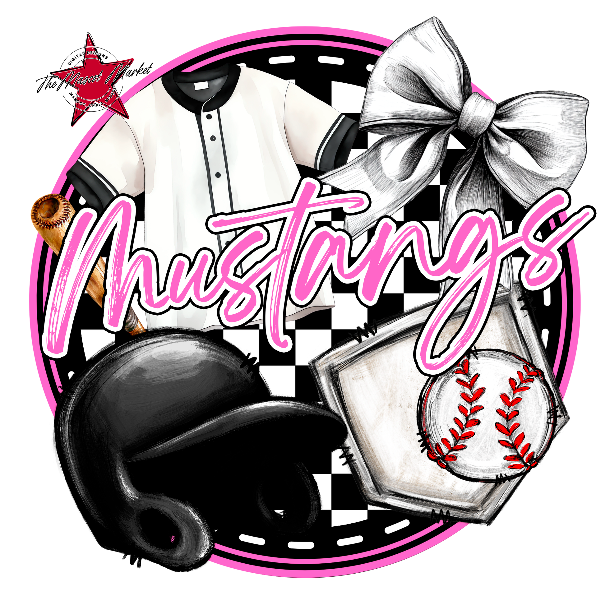 Mustangs Circle Baseball Design-Baby Pink