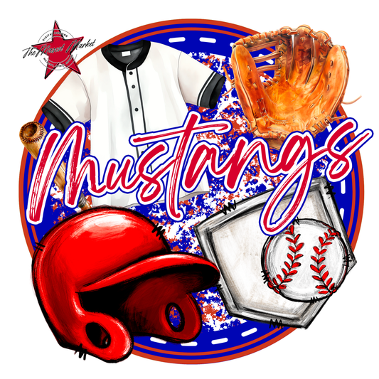 Mustangs Circle Baseball Design-Blue-Red
