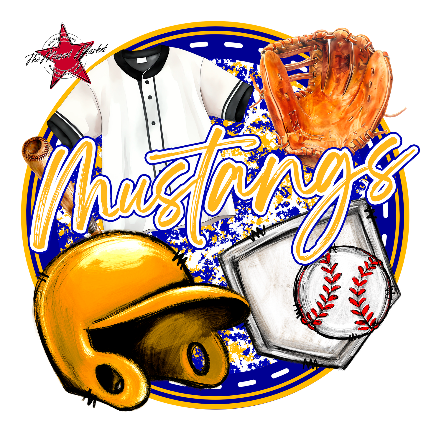 Mustangs Circle Baseball Design-Blue-Yellow