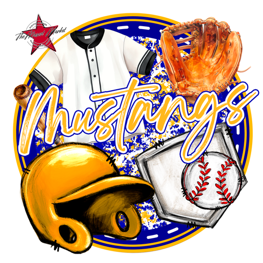 Mustangs Circle Baseball Design-Blue-Yellow