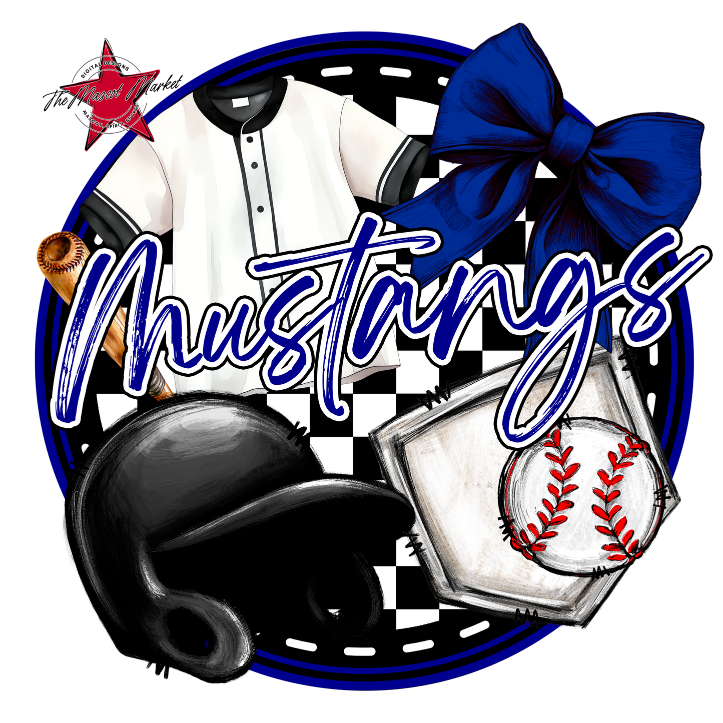 Mustangs Circle Baseball Design-Blue