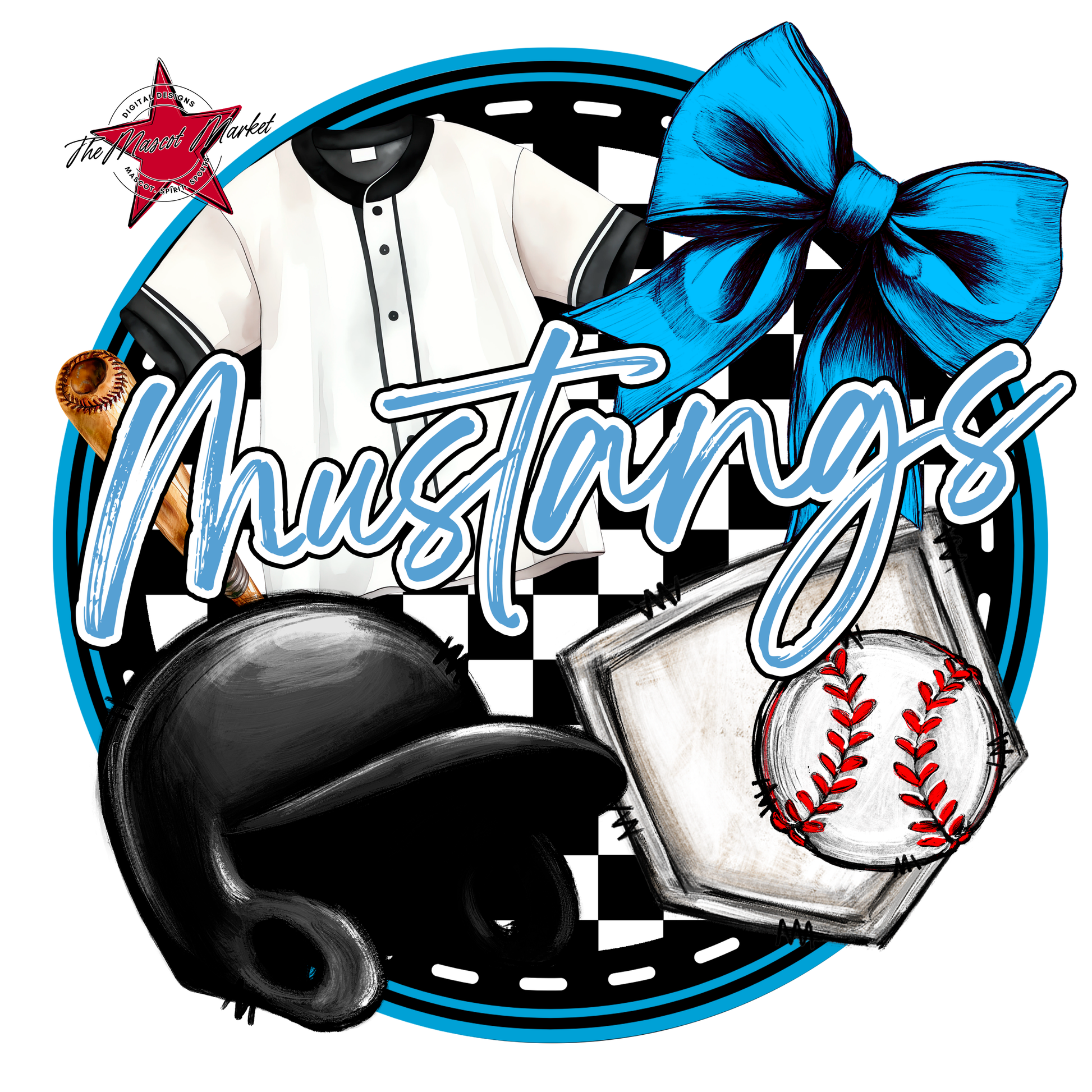Mustangs Circle Baseball Design-Carolina Blue