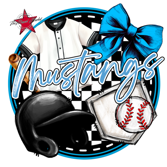Mustangs Circle Baseball Design-Carolina Blue