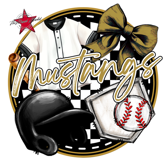 Mustangs Circle Baseball Design-Gold