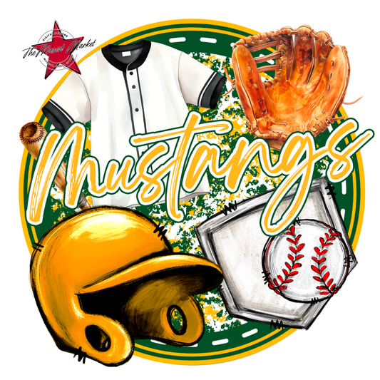 Mustangs Circle Baseball Design-Green-Yellow