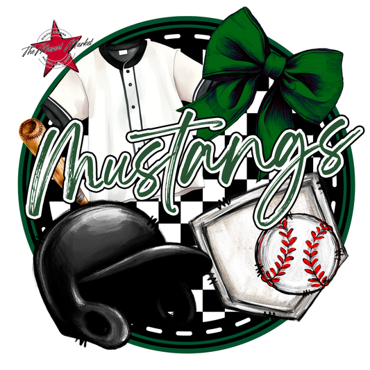 Mustangs Circle Baseball Design-Green