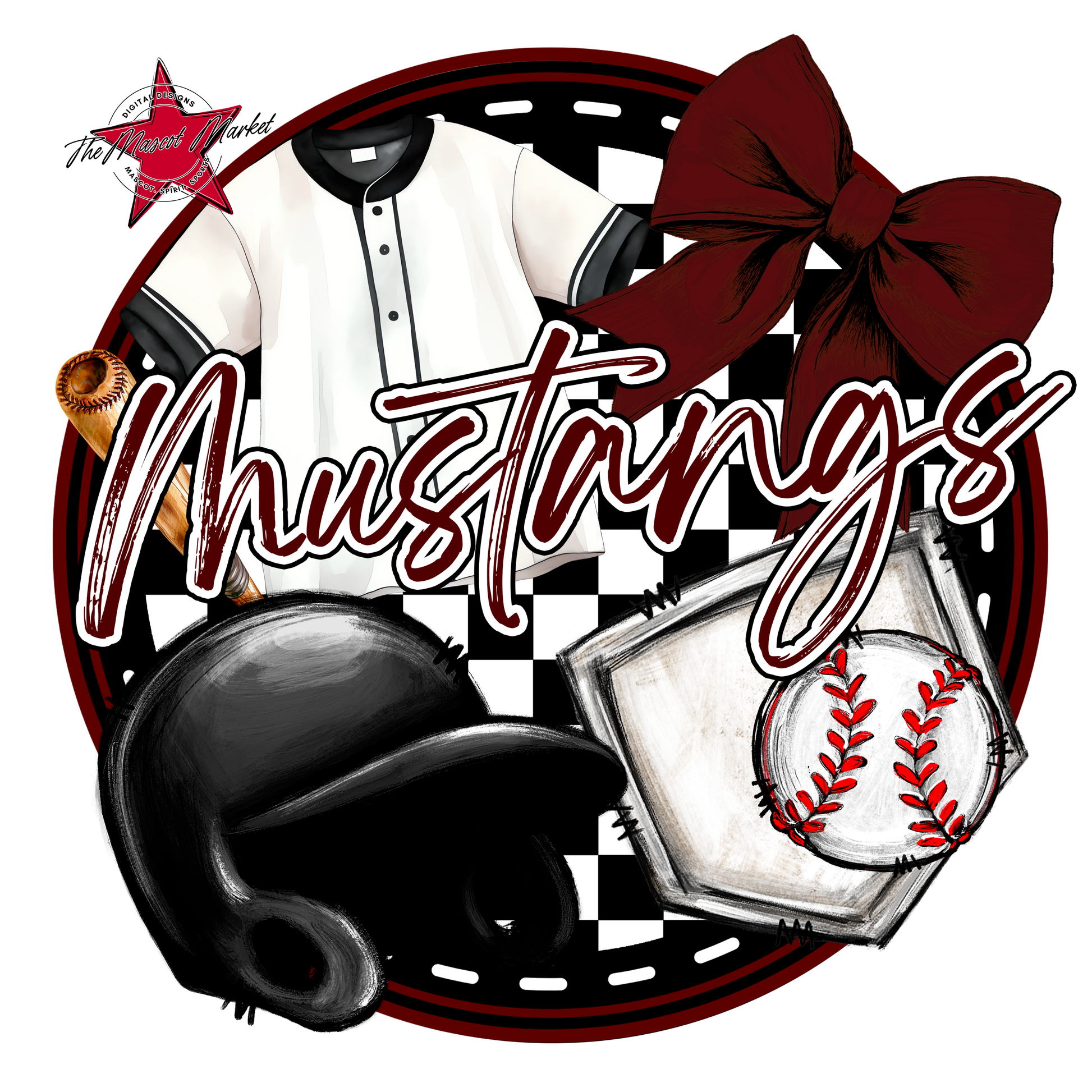 Mustangs Circle Baseball Design-Maroon
