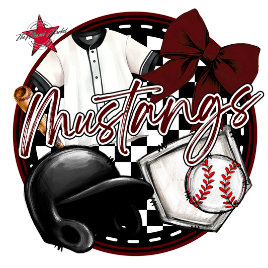Mustangs Circle Baseball Design-Maroon