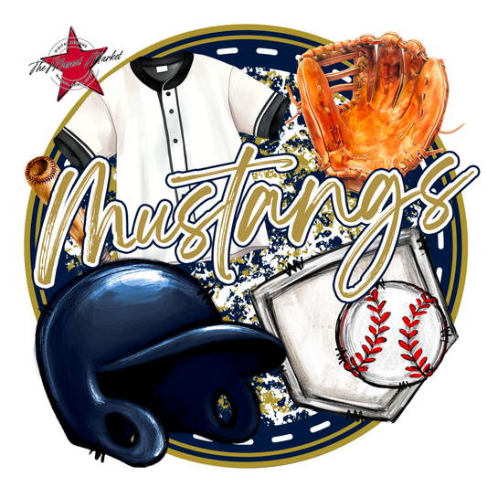 Mustangs Circle Baseball Design-Navy-Gold